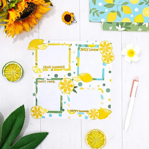 Miniatura 6 de Whaline Paquete de 24 hojas de papel con patrón de limón, 12 diseños, papel de álbum de recortes de vacaciones, colección de doble cara, papeles