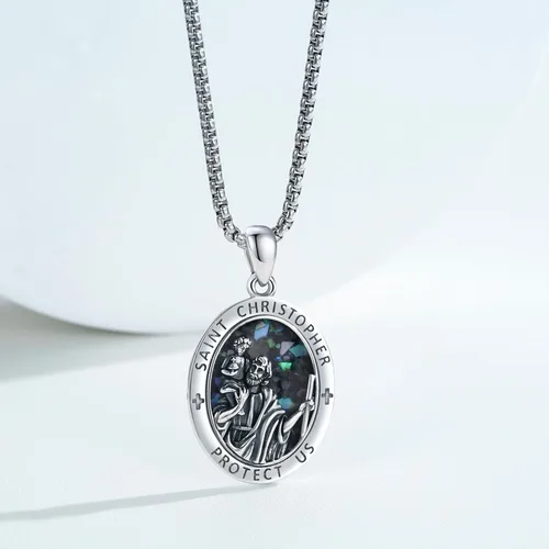 Miniatura 349 de Collar con colgante de plata de ley 925 con medalla de San Patrón, joyería religiosa para hombres y mujeres, con cadena de acero inoxidable 316L