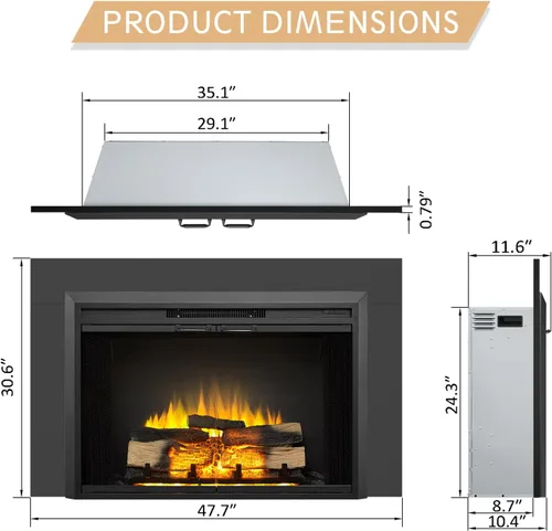 Miniatura 3 de LegendFlame Damon - Inserto de chimenea eléctrica de 28 pulgadas con kit de adornos, puerta de vidrio y pantalla de malla, calefactor de chimenea