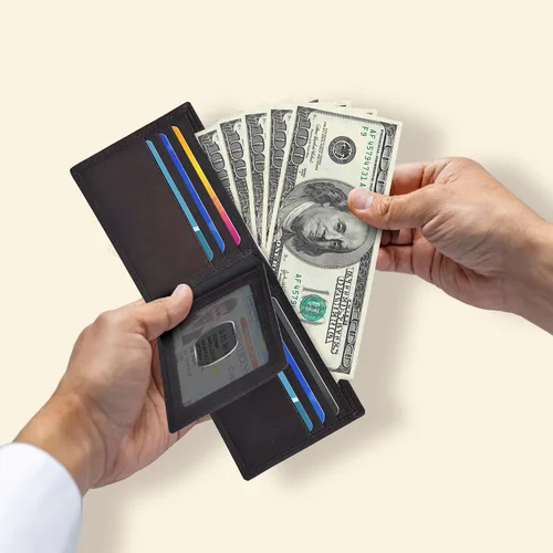 Miniatura 36 de Carteras RFID delgadas para hombres - Cartera de bolsillo frontal de piel genuina