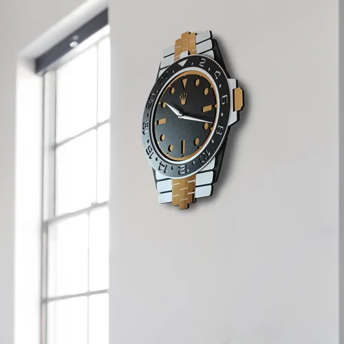 Miniatura 4 de Reloj de Pared Hecho a Mano con Temática de Rolex con Apariencia de Reloj de Pulsera, Reloj Analógico Grande y Silencioso, Reloj de Madera Grande