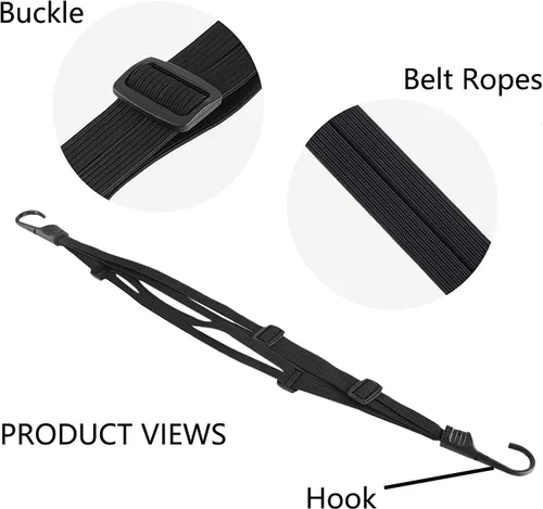 Miniatura 3 de Watris Veiyi Cuerda para casco, 63cm/24.8" correa para casco de motocicleta, correa elástica retráctil negra para equipaje con ganchos
