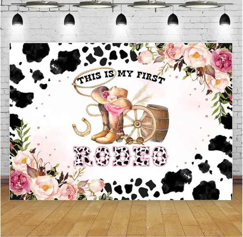 This is My First Rodeo - Telón de fondo para fotos de cumpleaños de niña de 1 año, flores, flores, vaquera, accesorios de estudio fotográfico,