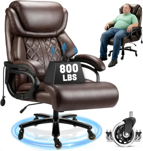Miniatura 10 de Silla de oficina resistente de 800 libras y reposapiés de masaje, silla ejecutiva grande y alta con soporte lumbar ajustable, piel sintética, Negro