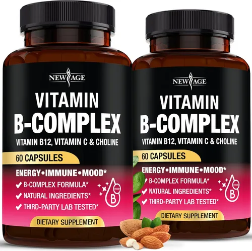 Complejo de vitamina B para hombres y mujeres - Hecho en Estados Unidos - Complejo B: B1, B2, B3, B5, B6, B7, B8, B9, B12 con vitamina C, colina,