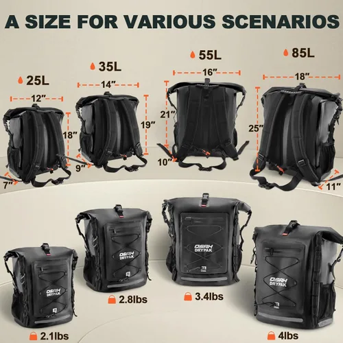 Miniatura 2 de OSAH DRYPAK Mochila impermeable Bolsa seca – Mochila de senderismo enrollable para viajes, kayak, canotaje, camping y pesca, Negro, 25 L, Casual