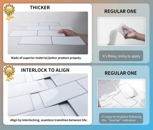 Miniatura 2 de Art3d Peel and Stick Backsplash, 10 unidades de azulejos de metro adhesivos y pegables engrosados, azulejos de cerámica sintética para cocina, baño