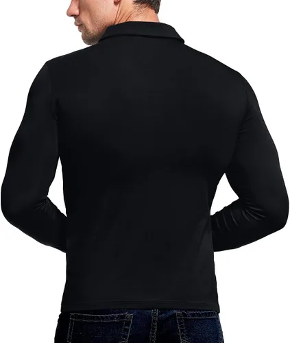 Miniatura 3 de KUYIGO Camisa polo de manga corta y larga para hombre, casual, ajustada, lisa, suave, con botones, de algodón, con cuello