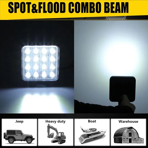 Miniatura 7 de Luces LED de trabajo para camión, 10 unidades de 4.5 pulgadas, cuadradas, de 12 V, 24 V, 48 W, 8000 lm, barra de luz todoterreno impermeable