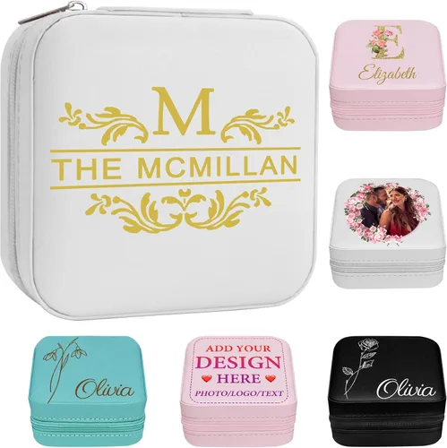 Miniatura 22 de Joyero personalizado para regalos de dama de honor, flor de nacimiento, inicial, joyería de viaje personalizada para mujeres, organizador de joyas