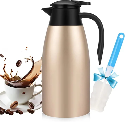 Miniatura 10 de Jarras térmicas de café de 68 onzas para mantener el calor, jarra térmica de acero inoxidable de 2 litros, jarra aislada al vacío de doble pared
