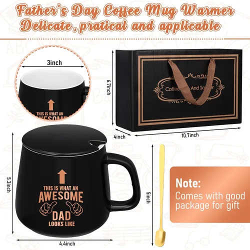 Miniatura 2 de Hushee Regalos de fiesta de Navidad para papá, calentador de tazas de café con juego de tazas, calentador de tazas para escritorio, calentador