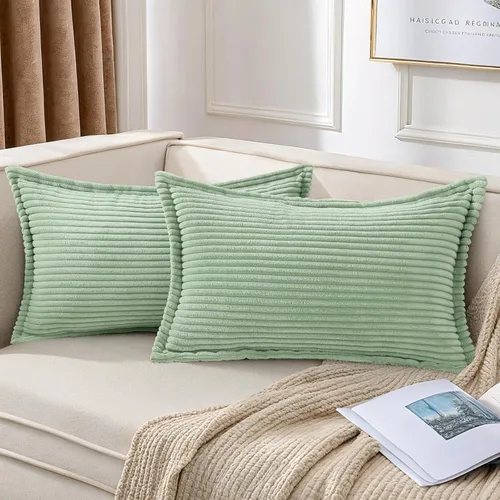 Miniatura 30 de Mecatny Juego de 2 fundas de almohada de pana de 16 x 16 pulgadas, fundas decorativas neutrales suaves de estilo bohemio para sofá y sala de estar