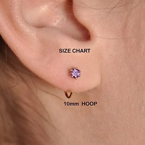 Miniatura 6 de Aretes de aro de oro con piedra natal para mujer, aretes pequeños para cartílago, hipoalergénicos, con cierre de tornillo, delicado abrazo