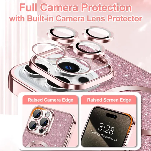 Miniatura 134 de Hython Funda para iPhone 14 Pro Max con purpurina, fundas magnéticas transparentes para teléfono con protector de lente de cámara