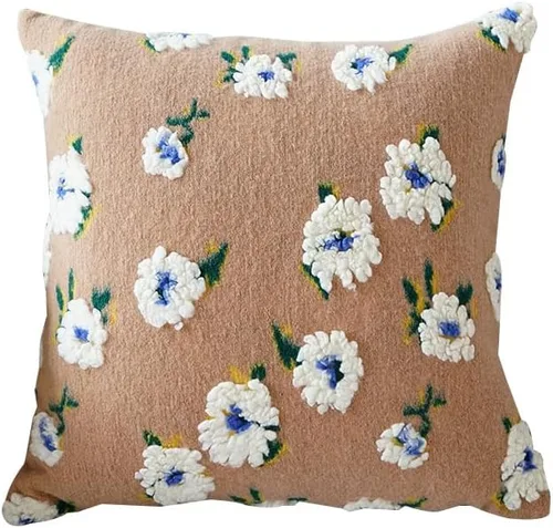 Miniatura 11 de Funda de almohada de forro polar bereber de gamuza de camelia, funda de cojín tridimensional con flores para sala de estar, sofá, oficina, Negro