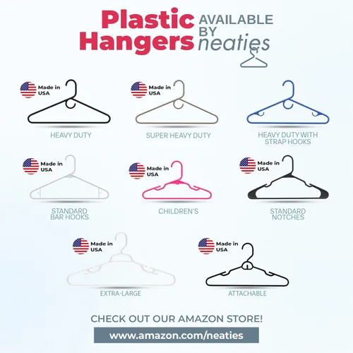 Miniatura 7 de Perchas de plástico resistentes hechas en Estados Unidos a granel, 20, 30, 50, 100 unidades disponibles, perchas de plástico fuertes, perchas