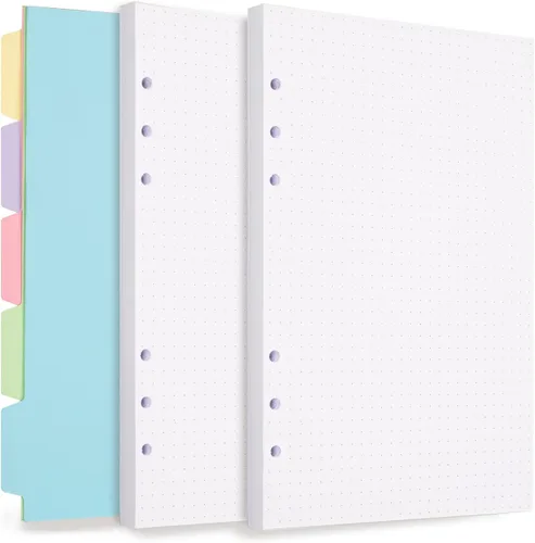 Papel de repuesto A5, papel de puntos para planificador de carpeta A5, planificador de presupuesto, diarios, 6 anillas, papel punteado de hojas
