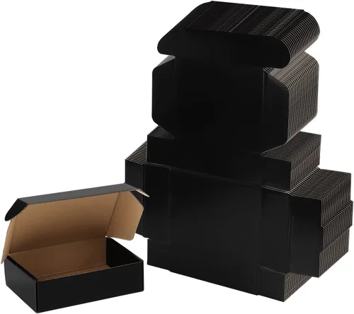 Miniatura 25 de EXYGLO Paquete de 40 cajas de envío de 6 x 4 x 3 pulgadas, cajas de cartón corrugado negras para embalaje de pequeñas empresas, mudanza, envío