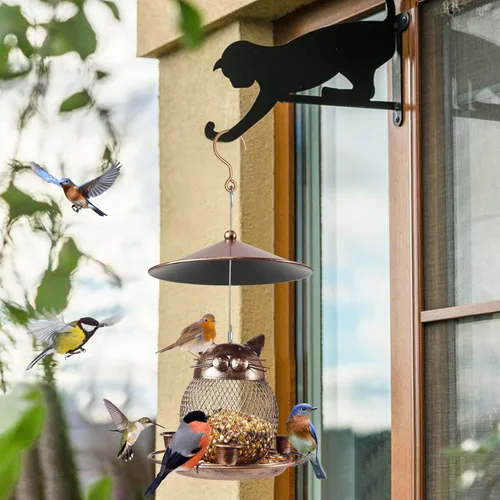 Miniatura 6 de LBTING Comedero para pájaros para exteriores, comedero para pájaros silvestres de metal a prueba de ardillas, decoración para colgar al aire libre