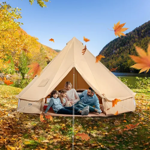 Miniatura 9 de VEVOR Tienda de Campana de Lona, Yurta de 4 Estaciones para Acampar con Toma de Estufa, Transpirable, Sostiene hasta 4 Personas, Acampada Familiar