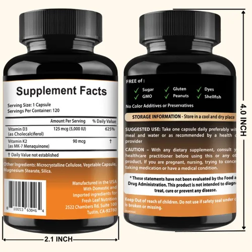 Miniatura 7 de VITBOOST Complejo de vitamina D3 K2 – Fácil de tragar – Vitamina D (D3) 5000 UI (125 mcg) y K2 (MK-7) 90 mcg Sin OGM Sin gluten Fabricado
