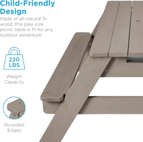 Miniatura 8 de Best Choice Products Mesa de arena y agua 3 en 1 para niños, mesa de picnic convertible de madera para exteriores con paraguas, 2 bandejas, parte