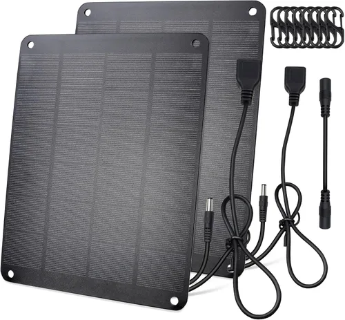Miniatura 6 de Panel solar con gancho de metal, módulo monocristalino de alto rendimiento de 5V 6W con salida USB-A hembra y DC macho, panel impermeable