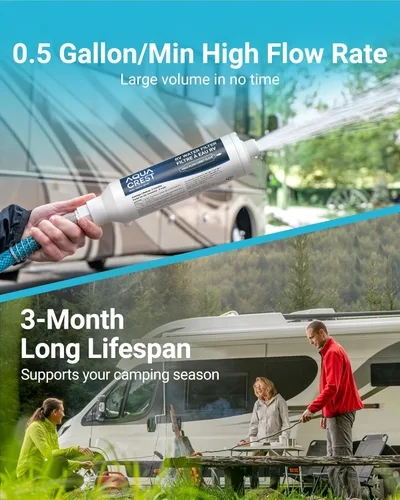Miniatura 8 de AQUA CREST Filtro de agua para caravana, filtro de agua en línea RV con certificado NSF, reduce el cloro, el mal sabor y el olor, ideal para jardín