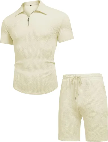 Miniatura 4 de URRU Conjunto de camisa polo y pantalones cortos para hombre, trajes de verano a la moda, casual, de manga corta, traje de polo para hombre