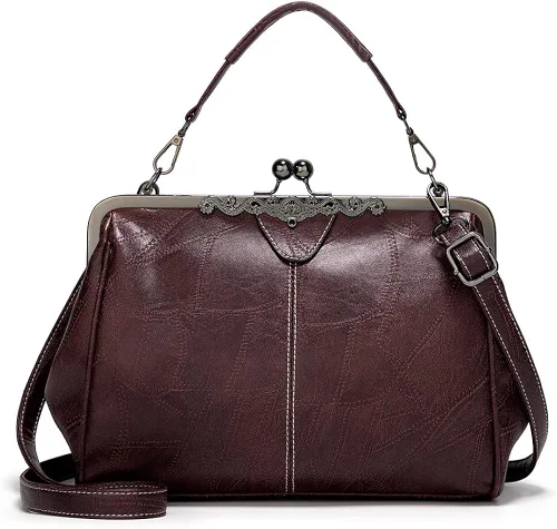 ROUROU Bolso hueco retro para las mujeres de cuero de la PU bolso de embrague de noche bolso de embrague Kiss Lock cierre Crossbody bolso