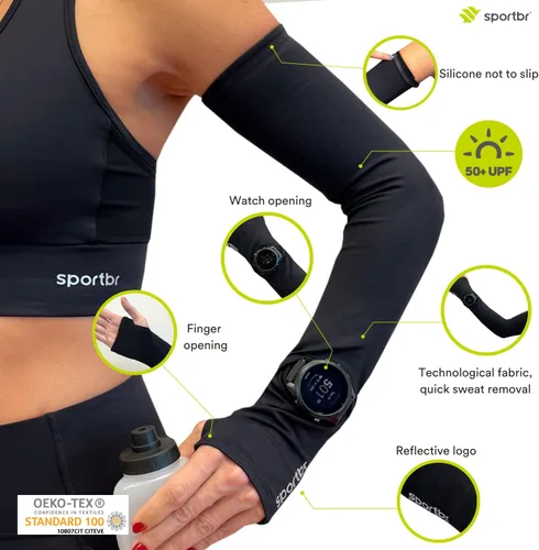 Miniatura 4 de SportBR Mangas de brazo con apertura para rastreador de fitness, agujero para pulgar, mangas de brazo para hombres y mujeres, deportes, protección
