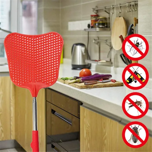 Miniatura 5 de Matamoscas extensible, juego de matamoscas de plástico duradero, matamoscas telescópico con mango de acero inoxidable para interior/aula/oficina