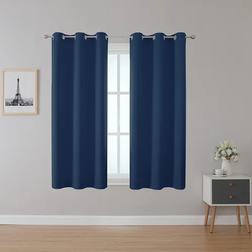 Fire Retardant Blackout Curtains, Grommet Top, NFPA 701 Certified Flame Resistant Drape, Room Darkening for Dorm/Classroom, 2 Panels, Navy Blue,