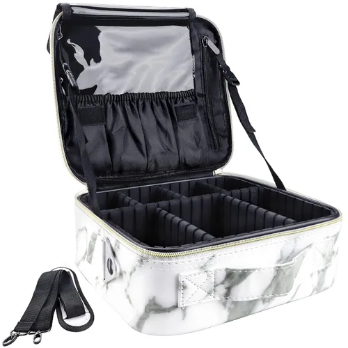 Miniatura 13 de Gzcz Estuche de viaje para maquillaje, profesional, 16 pulgadas, gran capacidad, organizador de brochas, portátil, para artistas, divisores Negro