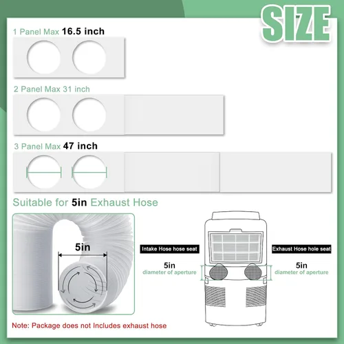 Miniatura 2 de Kit de sellado de ventana de aire acondicionado portátil de doble manguera, kit de ventilación de ventana ajustable de 5 pulgadas de diámetro