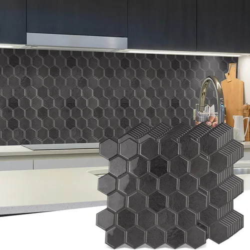 Miniatura 12 de 10 hojas de azulejos hexagonales autoadhesivos para salpicadero de cocina, nuevo diseño premium extra grueso 3D, azulejos de pared autoadhesivos