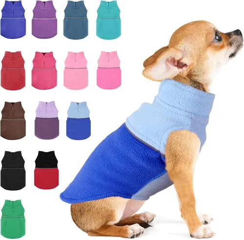 Miniatura 18 de Suéteres para perros pequeños hembra, chaleco de forro polar para perro con agujero para correa, suéter pullover cálido, chaqueta para cachorro