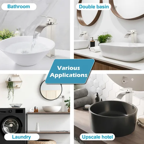 Miniatura 7 de Midanya Grifos altos de lavabo de cascada para lavabo, lavabo, lavabo de una sola manija, 1 agujero, moderno, con mangueras de drenaje emergentes