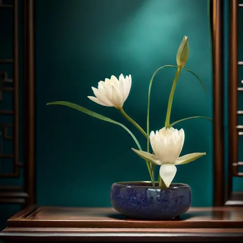Miniatura 6 de Water Lotus - Juego de maceta de tazón de compota japonesa con rana floral de 1.8 pulgadas, ideal para Ikebana, arreglo floral y plantación Azul