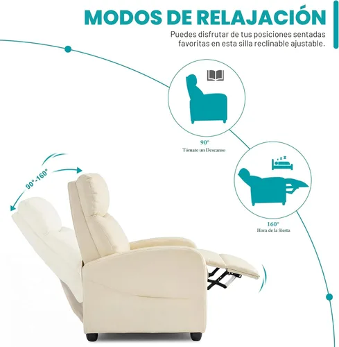 Miniatura 7 de Sweetcrispy Silla reclinable de masaje para adultos, asiento de cine en casa ajustable con soporte lumbar para sala de estar, reclinable de tela