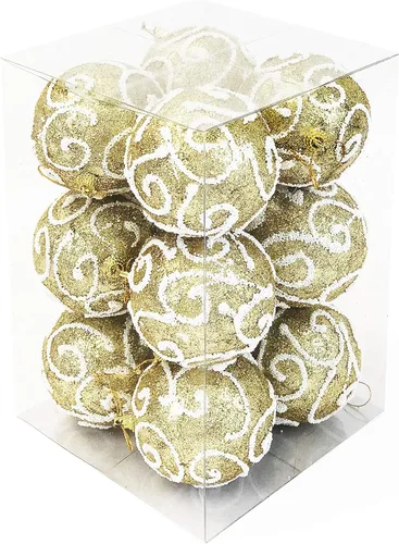Miniatura 13 de Allgala Paquete de 12 bolas de adorno para árbol de Navidad de 3 pulgadas, bolas de espuma decoradas con purpurina, bolas de Navidad grandes, oro