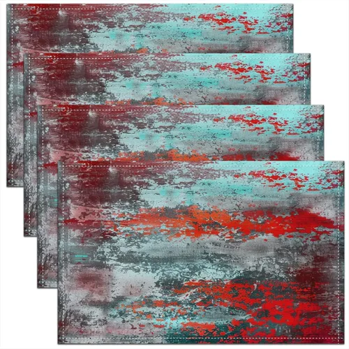 Manteles individuales abstractos vintage para mesa de jejeloiu de color verde, gris, rojo, moho, moderno, arte grunge, lavable, tela decorativa,
