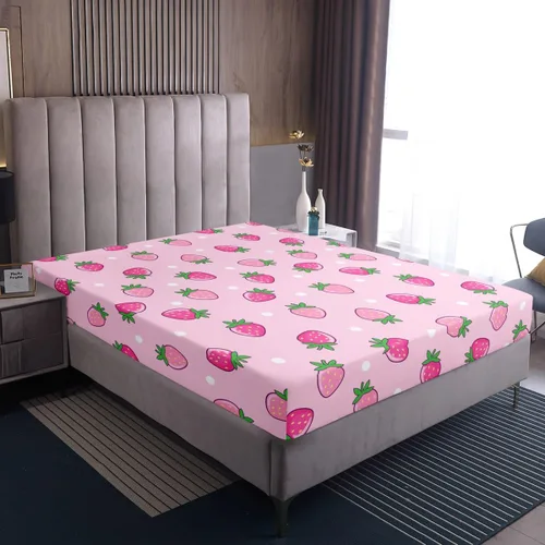 Miniatura 7 de Erosebridal Juego de sábanas de fresa, tamaño individual, diseño de fresa rosa para niñas y niños, sábana bajera ajustable de frutas tropicales
