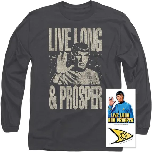 Miniatura 2 de Popfunk Star Trek Live Long & Prosper Camiseta de manga larga y calcomanías, (carbón), Carbón vegetal