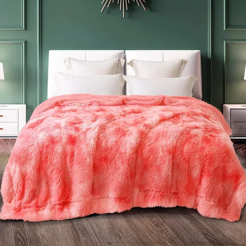 Miniatura 28 de Exclusivo Mezcla Manta de Cama Mullida de Piel Sintética Tamaño King, Mantas Reversibles Shaggy de Vellón Sherpa Teñido Tie Dye, Mantas Mullidas
