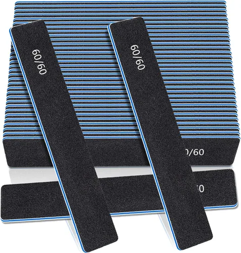 Miniatura 8 de Limas de uñas rectangulares negras de grano 60/60, 50 piezas de tablero de esmeril profesional de doble cara, herramienta gruesa reutilizable