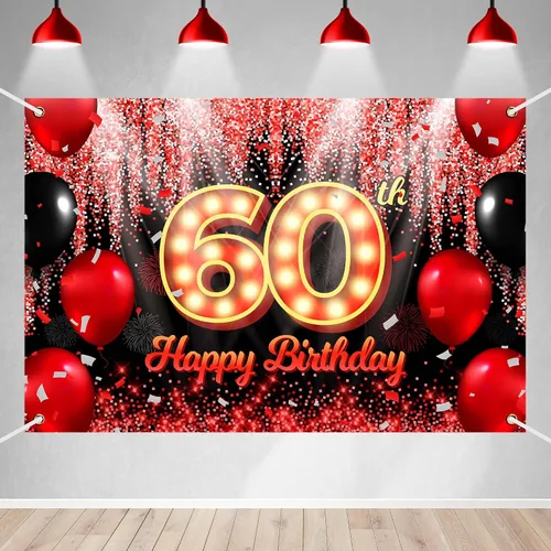 Miniatura 20 de Telón de Fondo Banner de Feliz 10º Cumpleaños Tema Negro y Rojo con Fondo de Neón Brillante y Moda para Fiesta de Cumpleaños Fotografía Accesorio