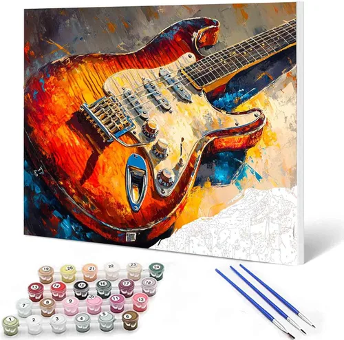 Miniatura 10 de Pintura por números, micrófono colorido, kit de pintura al óleo de lienzo para niños y adultos, pintura de dibujo de 16 x 20 pulgadas, pigmento