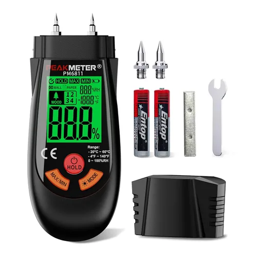 Medidor de humedad de madera, con función de temperatura y humedad, adecuado para la determinación rápida del contenido de humedad de muchos tipos